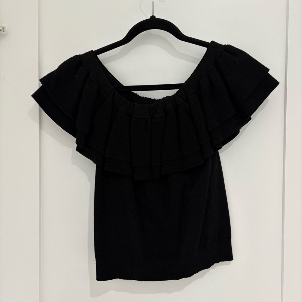 J.Crew Black Ruffle off the shoulder knit top